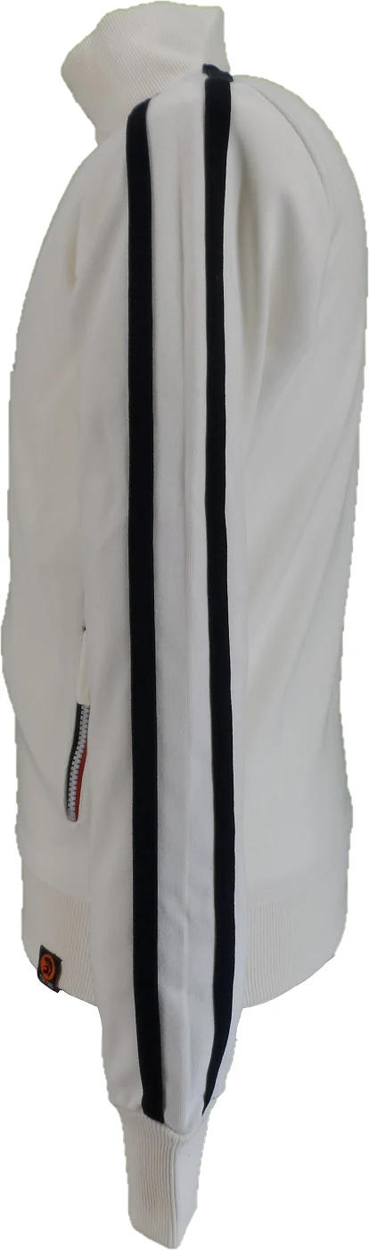 Trojan Mens Ecru Twin-Stripe Contrast Zip Retro Track Tops - immagine 3