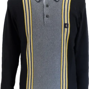 Gabicci Mens Hadon Navy Blue Textured Retro Knitted Polo