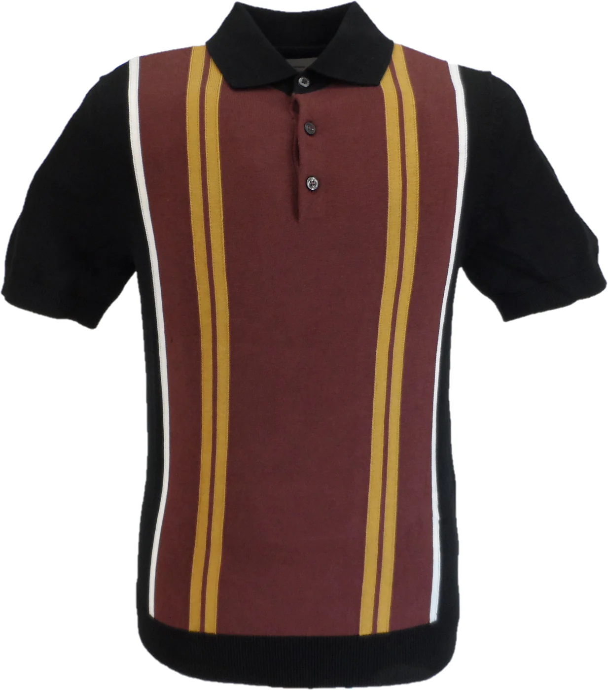 Ben Sherman Black Knitted Striped Mod Polo Shirt - immagine 2