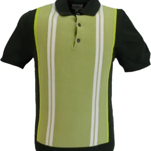 Ben Sherman Camo Green Knitted Striped Mod Polo Shirt