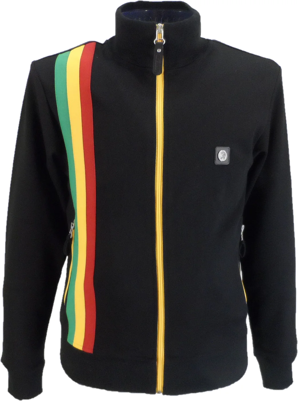 Trojan Records Mens Black Rasta Stripe Retro Track Tops - immagine 2