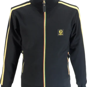 Trojan Mens Black Twin-Stripe Contrast Zip Retro Track Tops