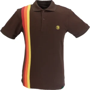 Trojan Mens Chocolate Brown Racing Stripe Polo Shirt
