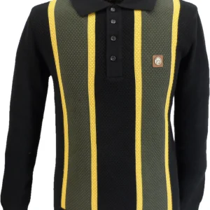 Trojan Mens Black Textured Stripe Polo Shirts