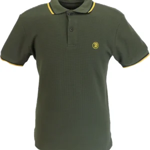 Trojan Mens Army Green Textured Twin Tipped Polo Shirt