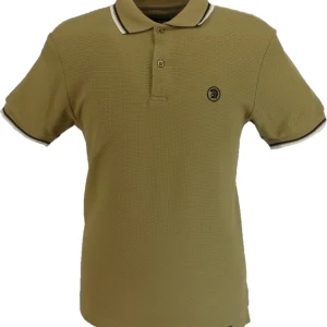 Trojan Mens Camel Brown Textured Twin Tipped Polo Shirt