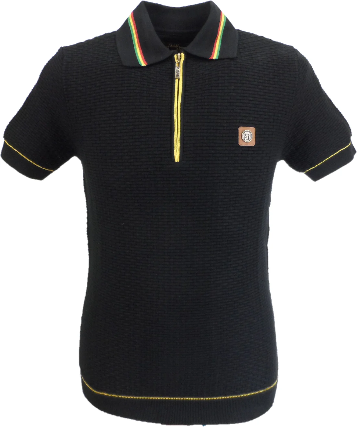 Trojan Mens Black Zip Basket Weave Zipped Knitted Polo Shirt - immagine 2