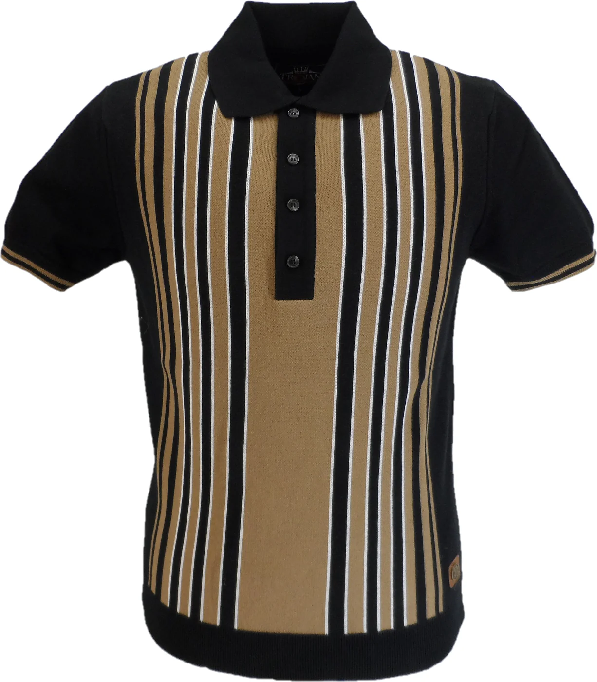 Trojan Mens Black Stripe Front Panel Polo Shirts - immagine 2