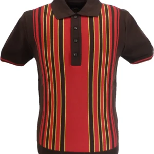 Trojan Mens Chocolate Brown Stripe Front Panel Polo Shirts