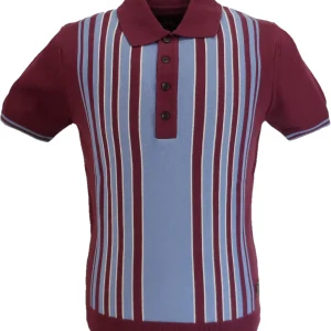 Trojan Mens Port Red Stripe Front Panel Polo Shirts