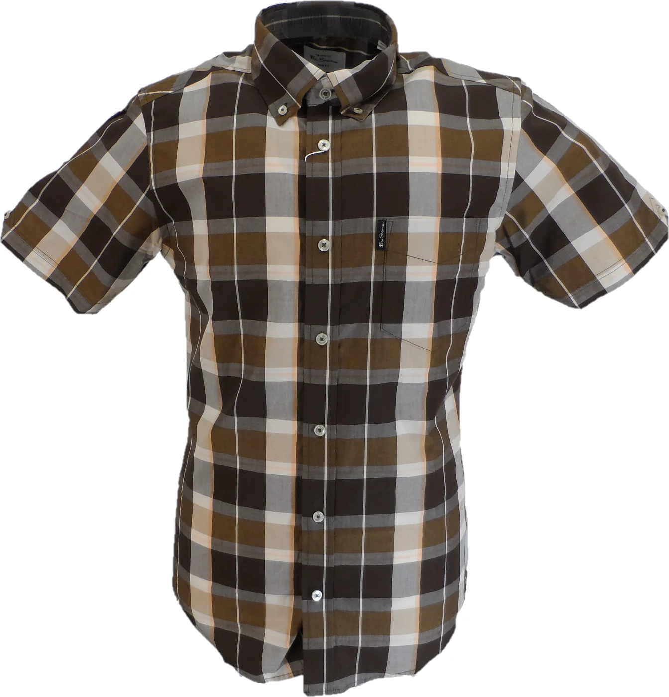 Ben Sherman Mens Dark Brown Checked Short Sleeved Shirt