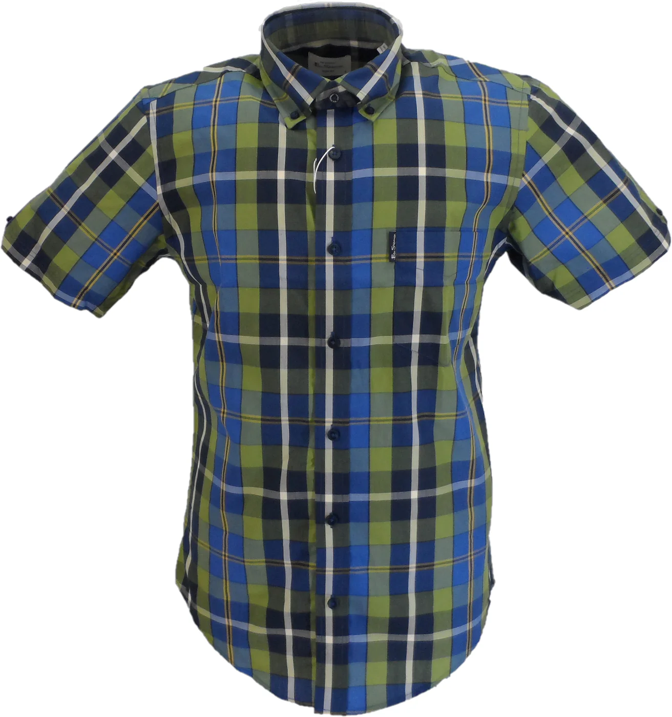 Ben Sherman Mens Green Checked Short Sleeved Shirt - immagine 2