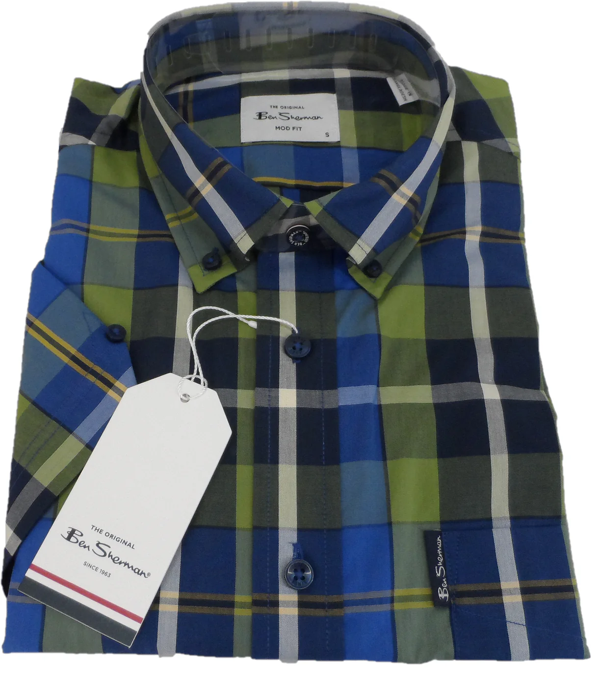 Ben Sherman Mens Green Checked Short Sleeved Shirt - immagine 4