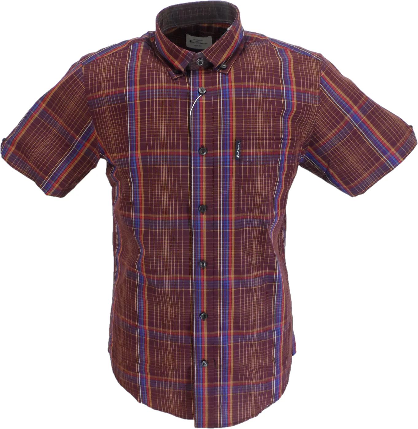 Ben Sherman Mens Dark Wine Checked Short Sleeved Shirt - immagine 2
