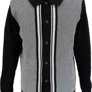 Ben Sherman Mens Black Striped Button Through Mod Cardigan
