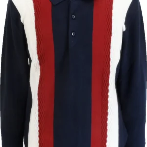 Ben Sherman Dark Navy Knitted Striped Long Sleeved Polo Shirt