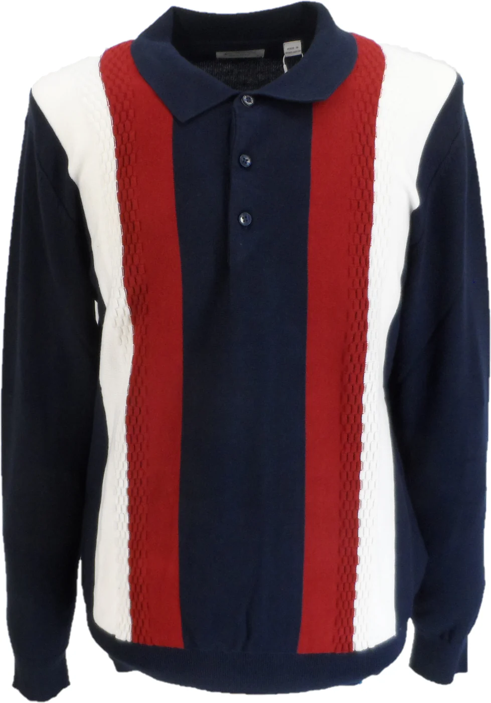 Ben Sherman Dark Navy Knitted Striped Long Sleeved Polo Shirt - immagine 2