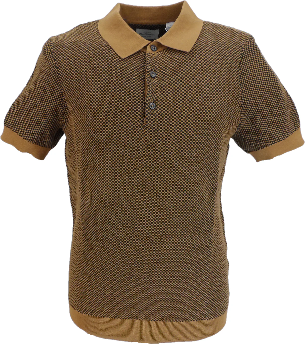 Ben Sherman Mens Camel Brown Knitted Textured Polo Shirt