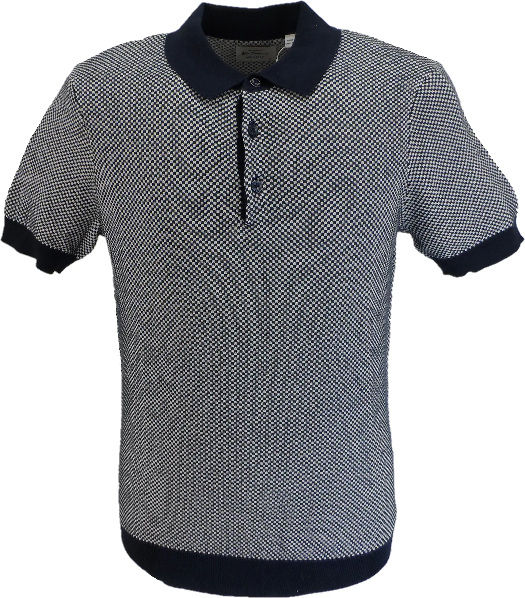 Ben Sherman Mens Navy Blue Knitted Textured Polo Shirt - immagine 2