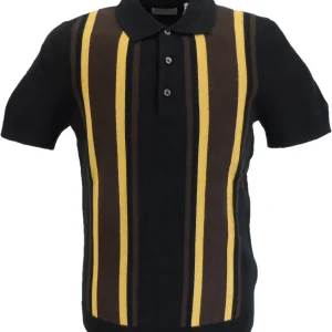 Ben Sherman Black Knitted Striped Mod Polo Shirt