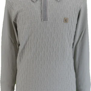 Gabicci Mens Linen Beige Textured Milton Retro Knitted Polo