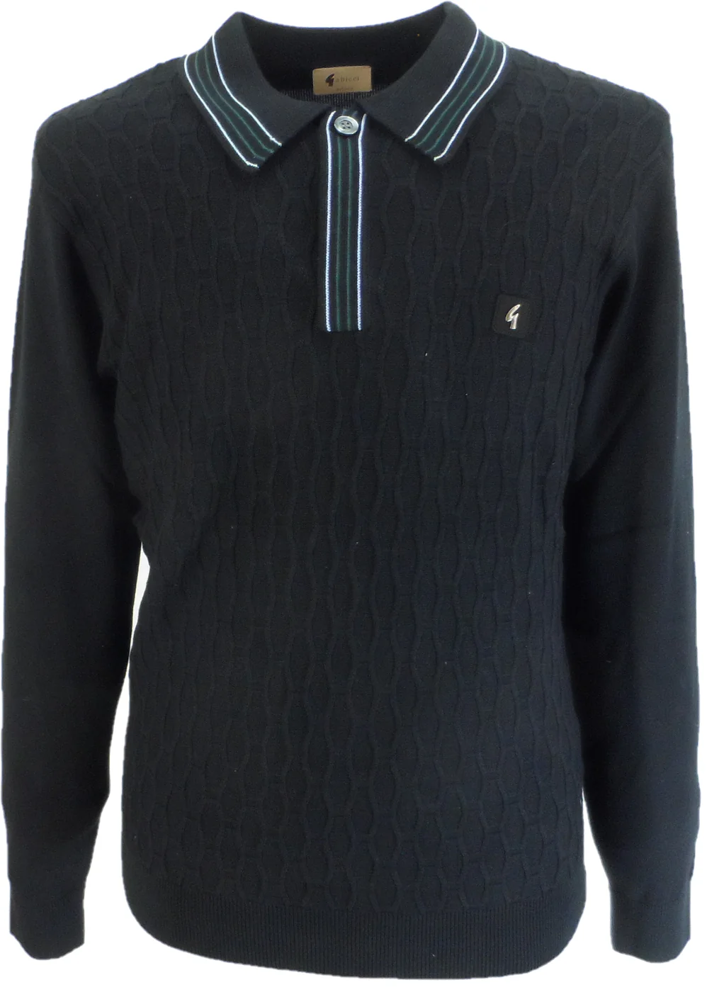 Gabicci Mens Black Milton Textured Retro Knitted Polo - immagine 2