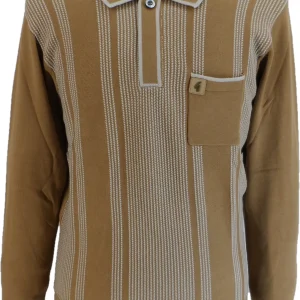 Gabicci Mens Dante Nutmeg Brown Textured Retro Knitted Polo