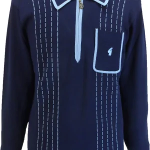 Gabicci Mens Navy Blue Archive Darron Knitted Polo Shirt