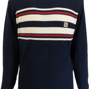 Gabicci Vintage Mens Navy Blue Liam Striped Jumper
