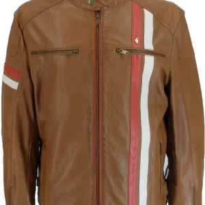Gabicci Mens Cognac Tan Leather Rally Jacket