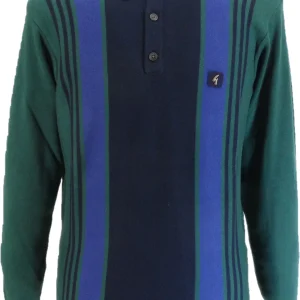 Gabicci Mens Ivy Green Searle Multi Stripe Knitted Polo