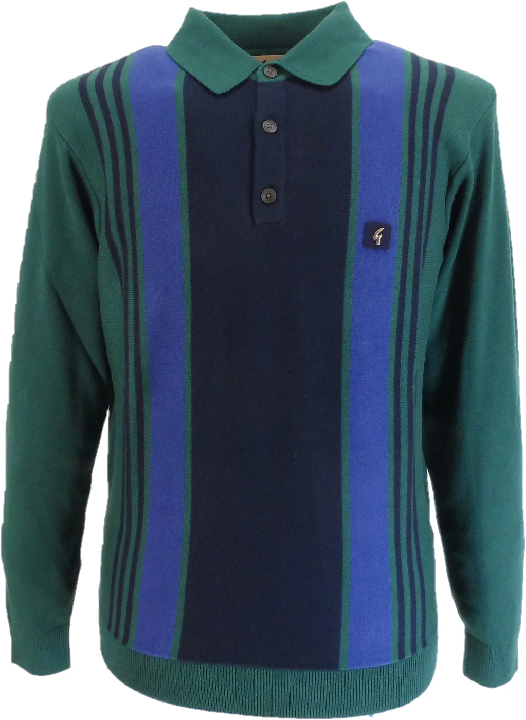 Gabicci Mens Ivy Green Searle Multi Stripe Knitted Polo