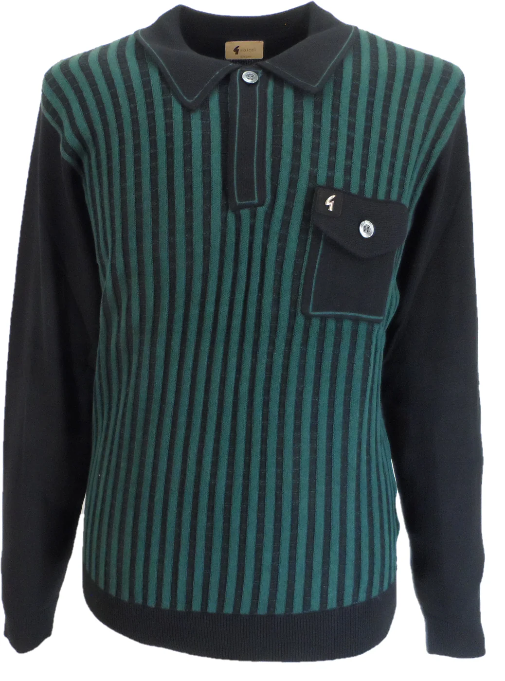 Gabicci Mens Hanson Black Textured Retro Knitted Polo - immagine 2