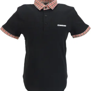 Lambretta Mens Black Gingham Collar Polo Shirts