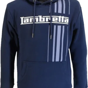 Lambretta Mens Navy Blue Stripe Logo Hooded Top
