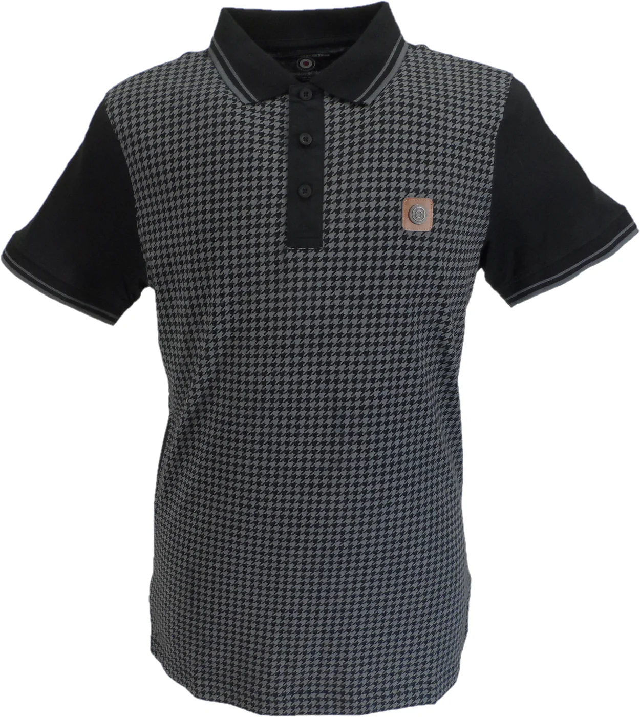 Lambretta Mens Black/Iron Houndstooth Polo Shirts