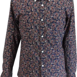 Lambretta Retro Button Down Navy Paisley Print Shirt