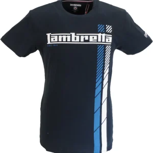 Lambretta Mens Navy Blue Fade Racing Stripe Retro T Shirt