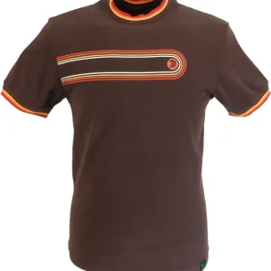 Trojan Mens Brown Retro Print Ringer T Shirt