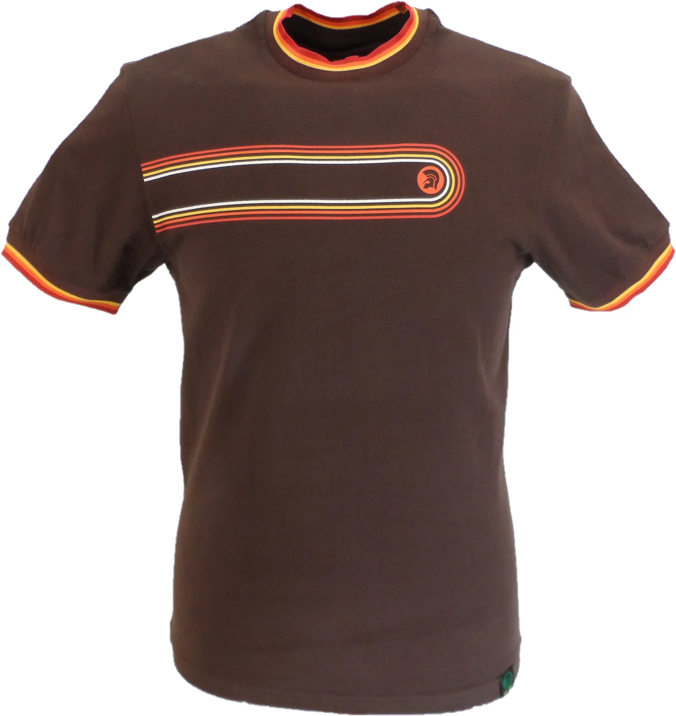 Trojan Mens Brown Retro Print Ringer T Shirt