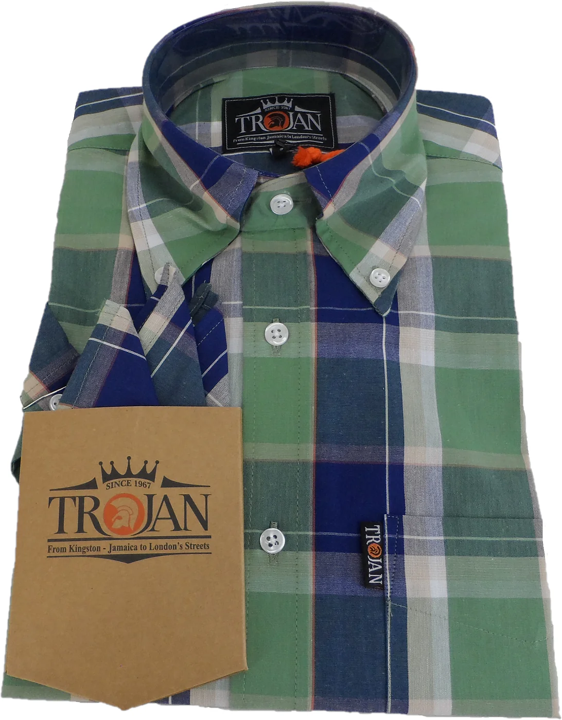Trojan Mens Navy Blue Check Short Sleeved Shirts and Pocket Square - immagine 4