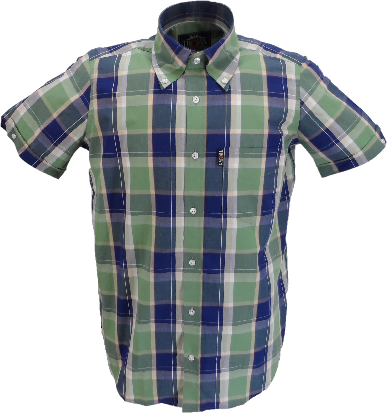 Trojan Mens Navy Blue Check Short Sleeved Shirts and Pocket Square