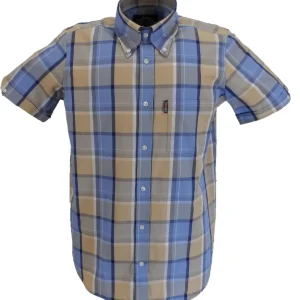 Trojan Mens Powder Blue Check Short Sleeved Shirts and Pocket Square