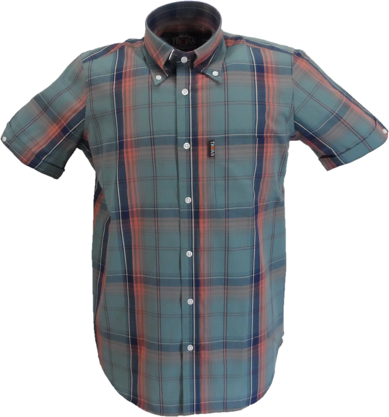 Trojan Mens Slate Big Check Short Sleeved Shirts and Pocket Square - immagine 2