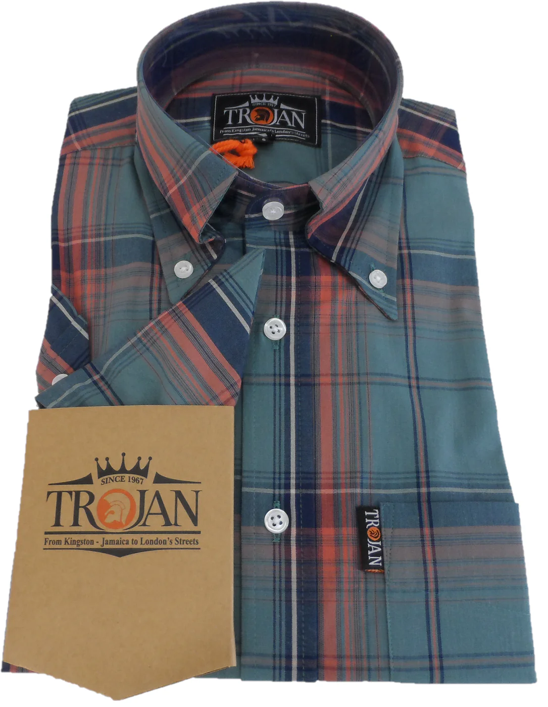 Trojan Mens Slate Big Check Short Sleeved Shirts and Pocket Square - immagine 4