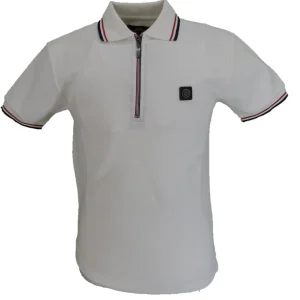 Trojan Mens Ecru Ottoman Rib Chrome-effect Zip Tipped Polo Shirt
