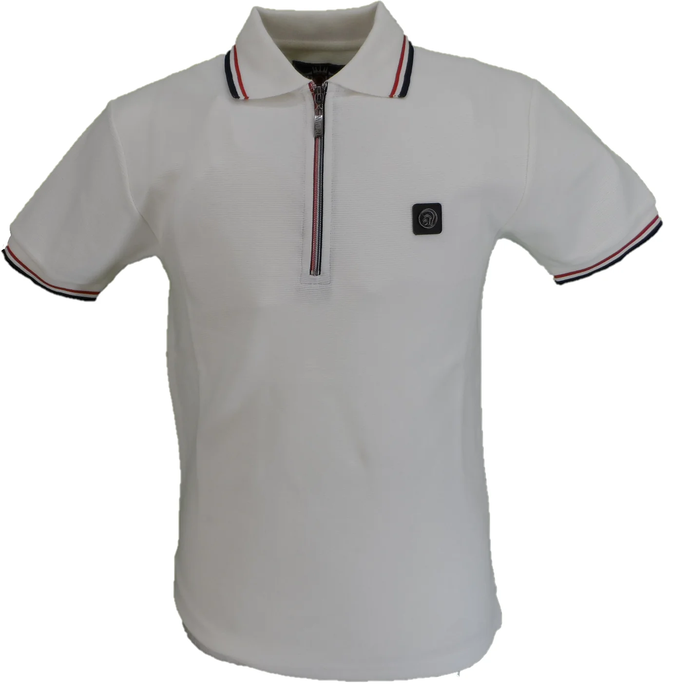 Trojan Mens Ecru Ottoman Rib Chrome-effect Zip Tipped Polo Shirt