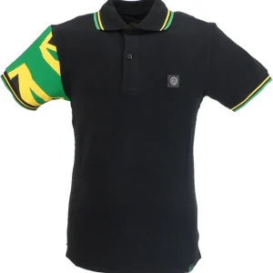 Trojan Mens Black Rasta Flag Twin Tipped Polo Shirt