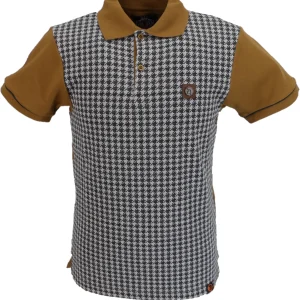 Trojan Mens Tan Brown Houndstooth Panel Polo Shirt