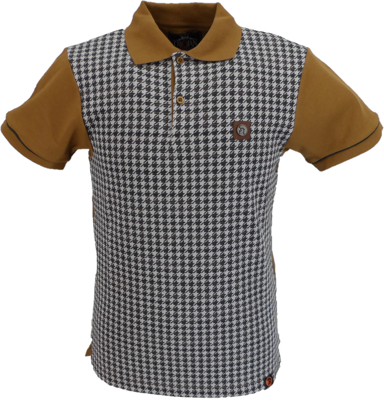 Trojan Mens Tan Brown Houndstooth Panel Polo Shirt - immagine 2
